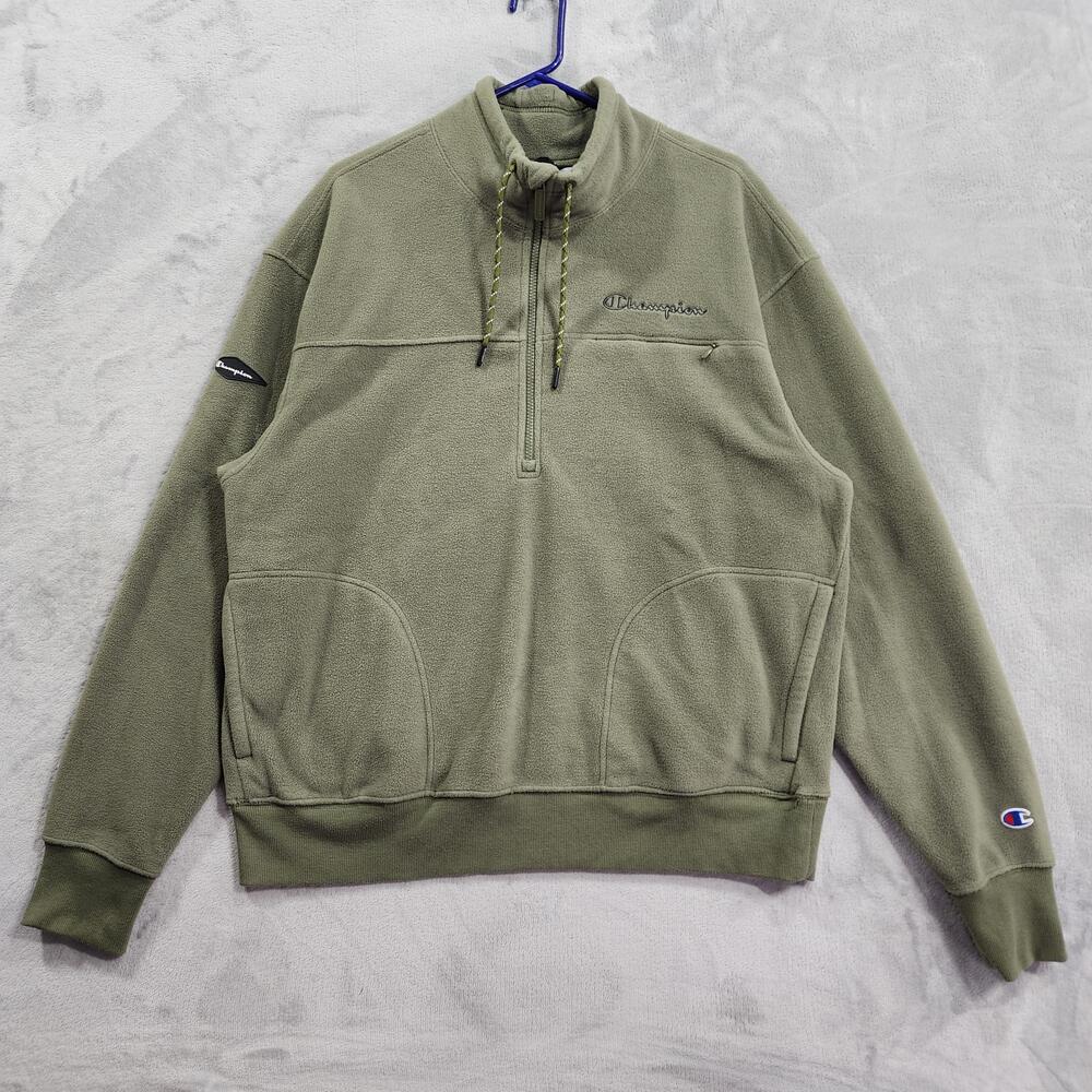 Champion Sweatshirt Mens L Green Urban Polar Fleece 1/4 Zip Pullover Zip Pocket